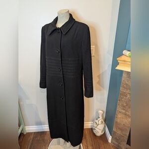 SEQUENCE Women's Black Wool Embroidery Trim Full Length Winter Coat Sz 12/14